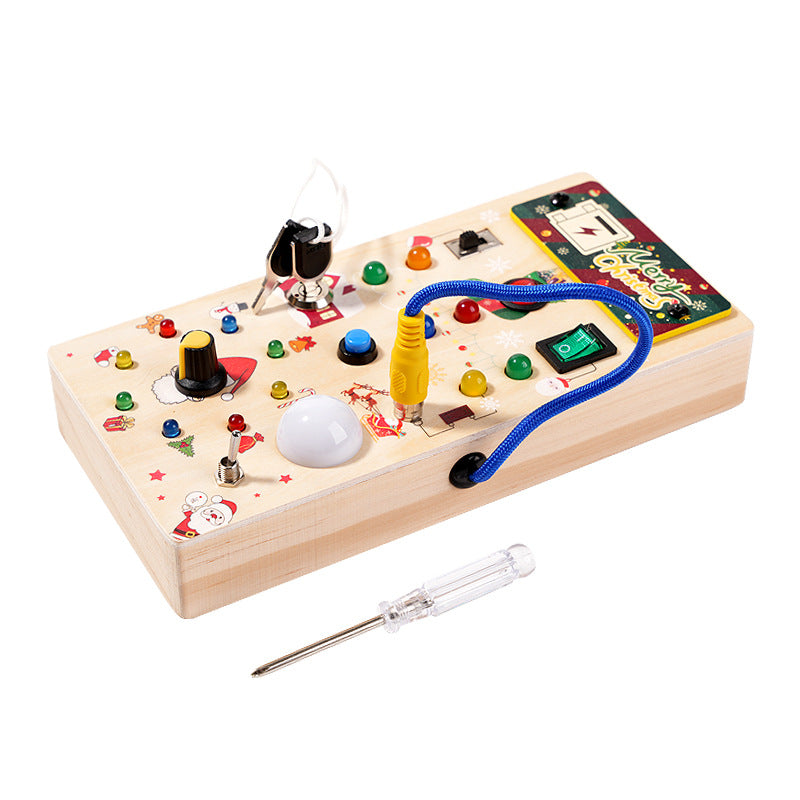 Christmas Gift Children's Early Education Wooden Switch Plug Power LED Light Busy Board Toy