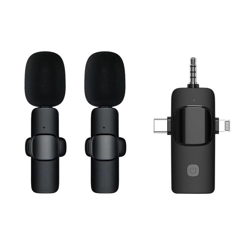 Eprolo wireless lavalier microphone for live streaming and recording, shown clipped on a speaker for computer and camera use.