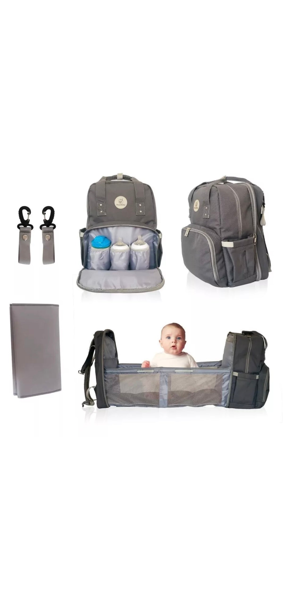 MoonBaby Backpack Diaper Bag Foldable Changing station Portable Crib Bassinet