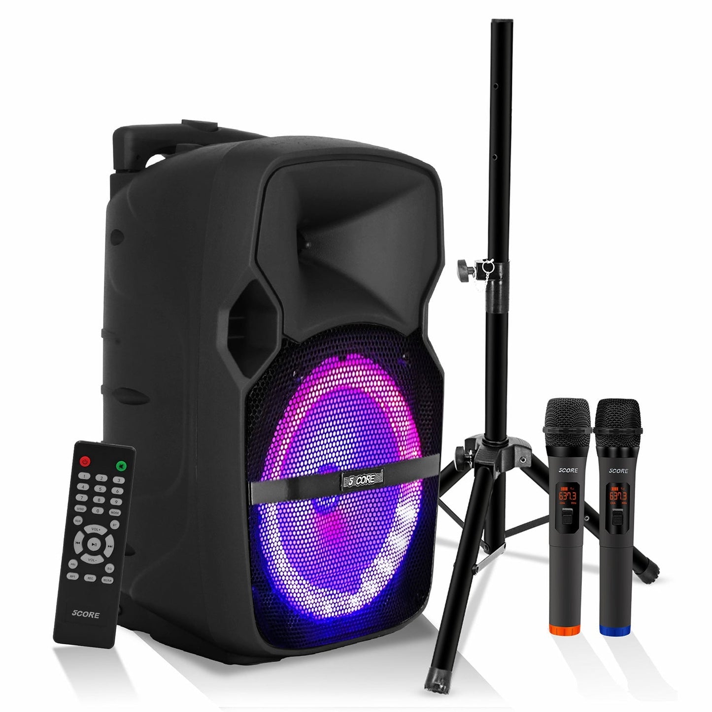 5Core 10 Inch PA Monitor DJ Speaker Bluetooth 400W Portable Audio System + 2 UHF Wireless Microphones Black-0