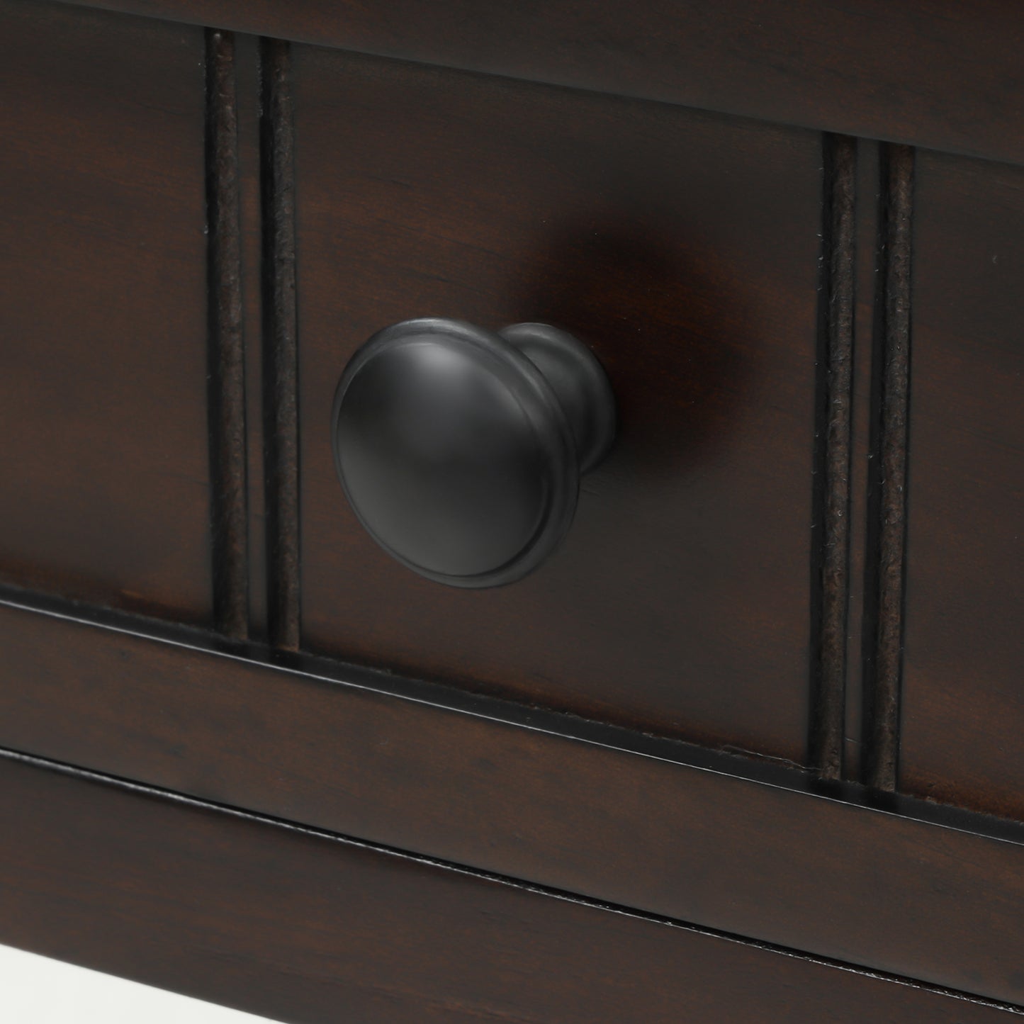 TREXM Narrow Console Desk, Ultra Thin Sofa Table with Three Storage Drawers and Living Room Bottom Shelves (Espresso)