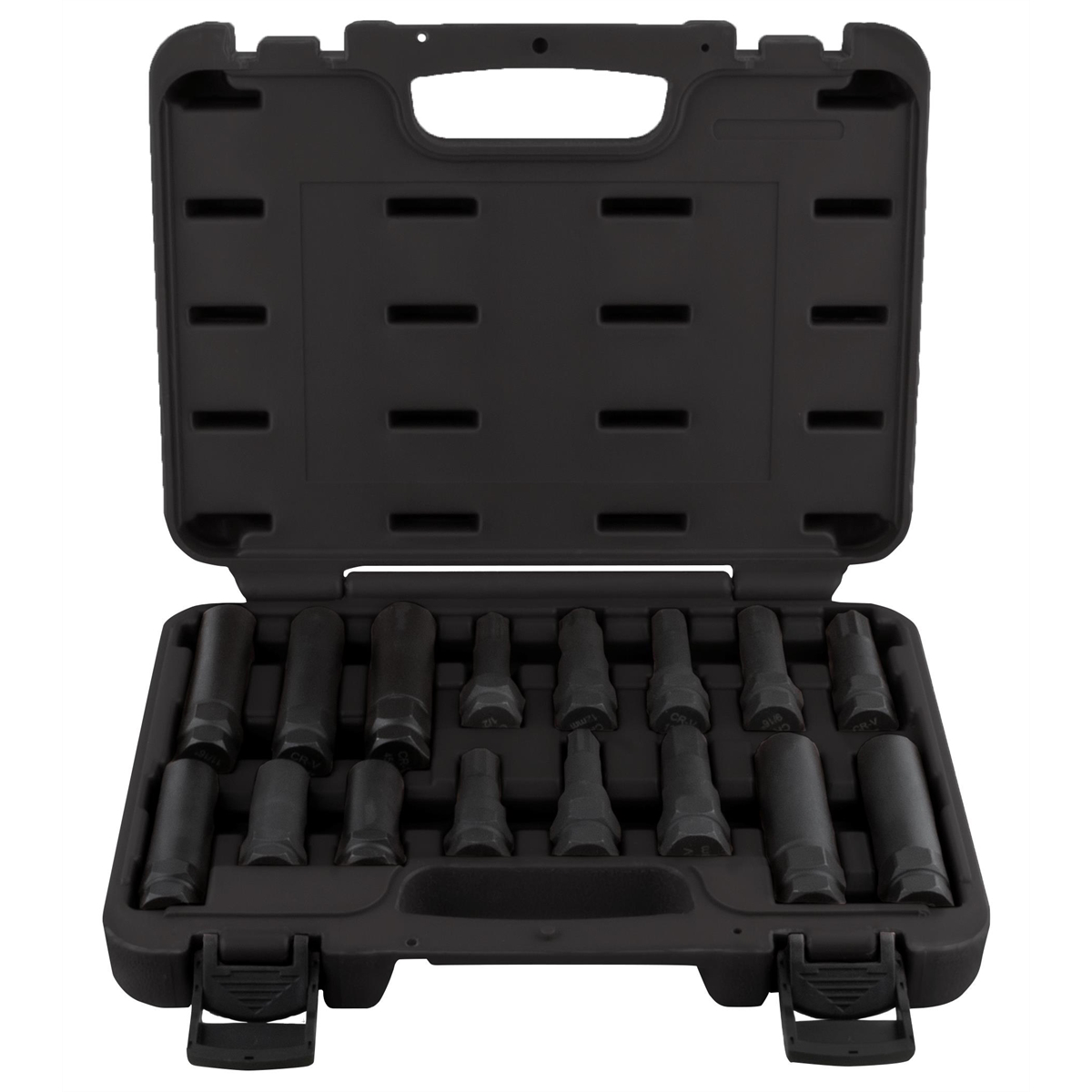 Horizon Tool 16-piece spline lug key socket set with various sizes for automotive wheel lug nuts and fasteners.