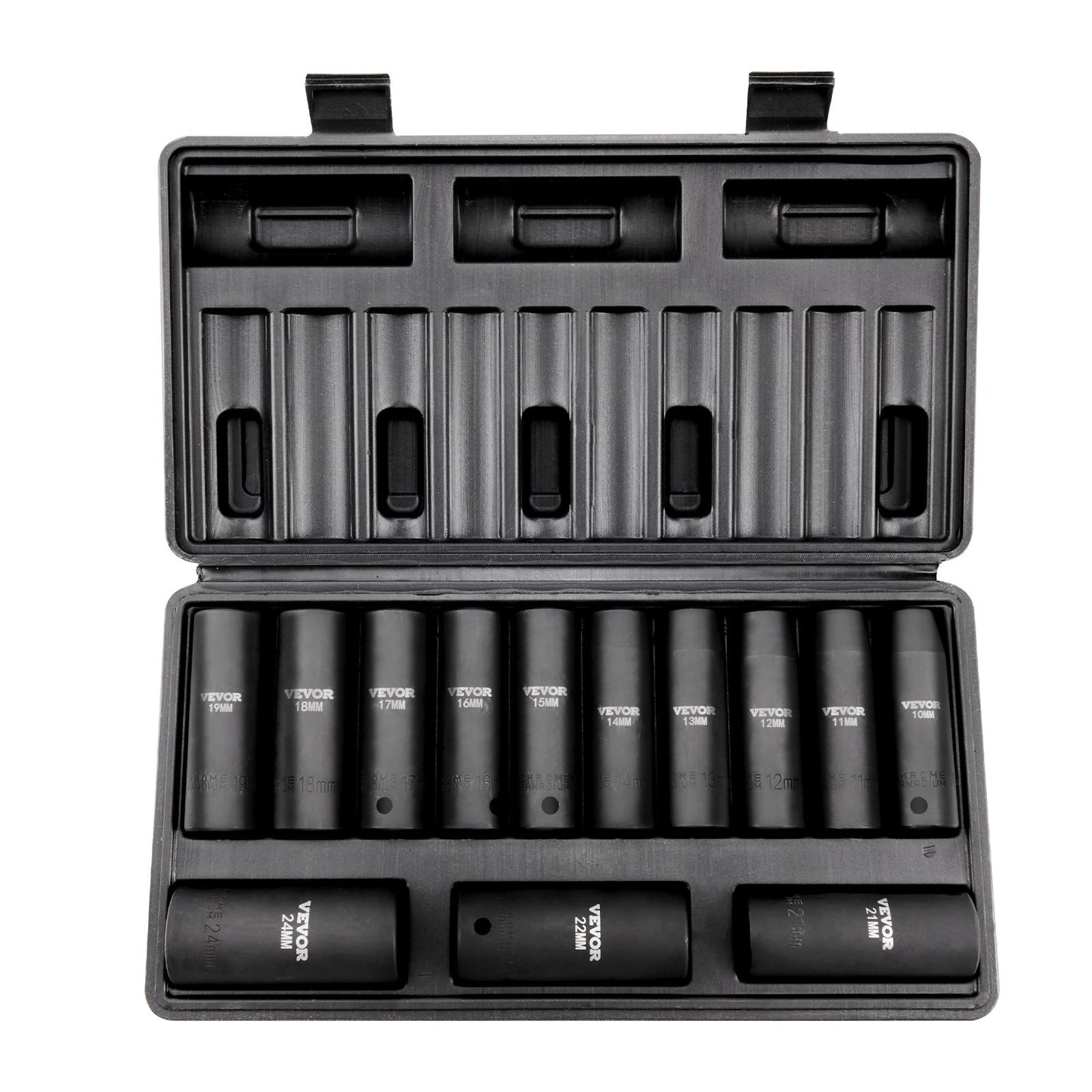 1/2" Drive Impact Socket Set, 13 Piece Deep Socket Set Metric 10-24mm, 6 Point CR-V Alloy Steel for Auto Repair, Easy-to-Read Size Markings, Rugged Construction, Includes Storage Case