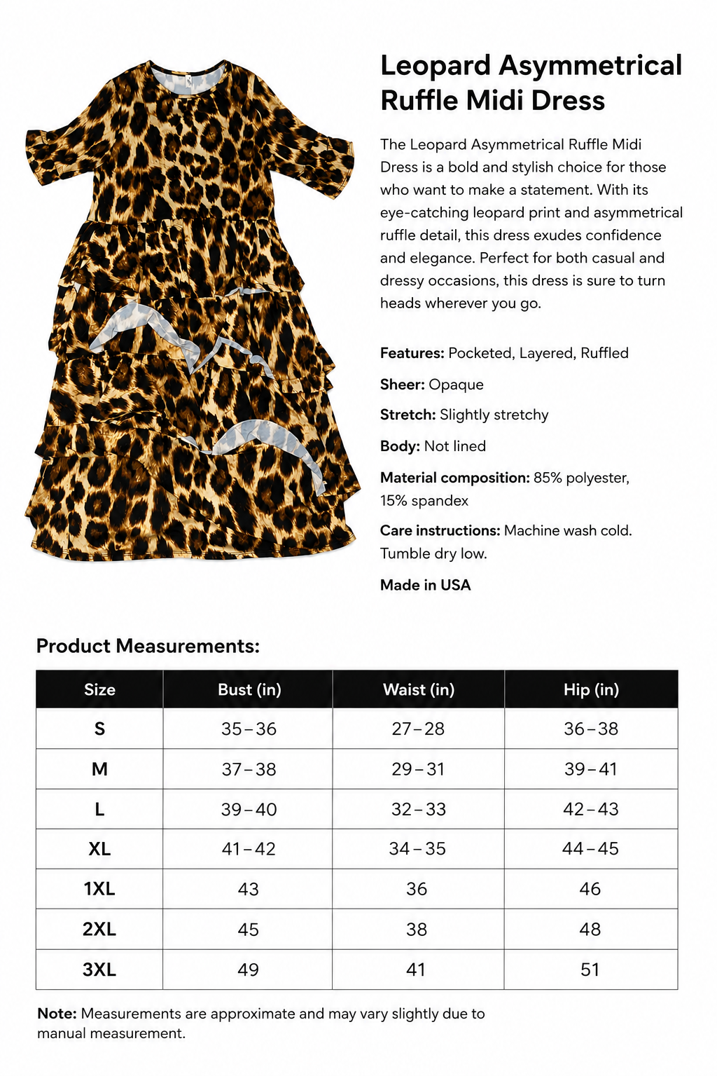 Leopard Asymmetrical Ruffle Midi Dress