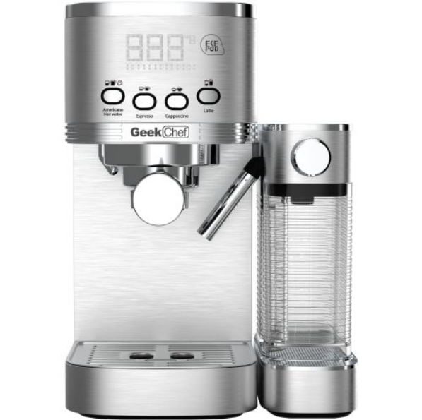 1350W Semi-Automatic Espresso Machine 20Bar (ULKA) High Pressure Pump Extract 1 / 2 Cappuccino or Latte ESE POD Capsule Filter and Steam Bar 1.8L Water ank Electronic Touch button Powder hammer 51mm