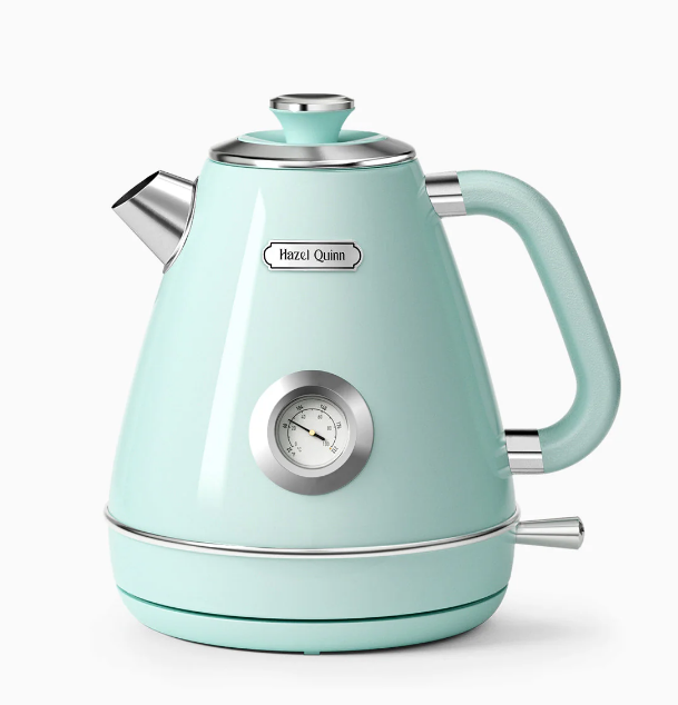 1200W Electric kettle SUS304 food grade pearl white 1.7L meter dial thermometer flower watermark painting process fast boiling rope without BPA automatically closed