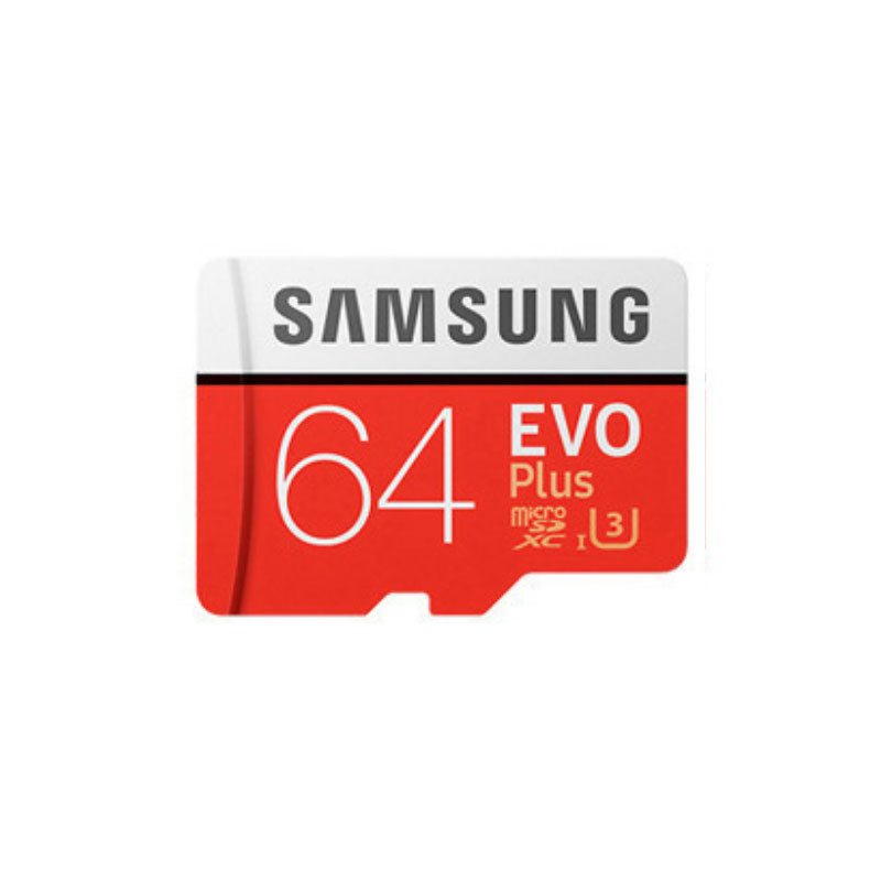 Samsung EVO+ 32GB Micro SDHC card with Class 10, UHS-I speed, and SDXC compatibility, shown with storage capacity labels.