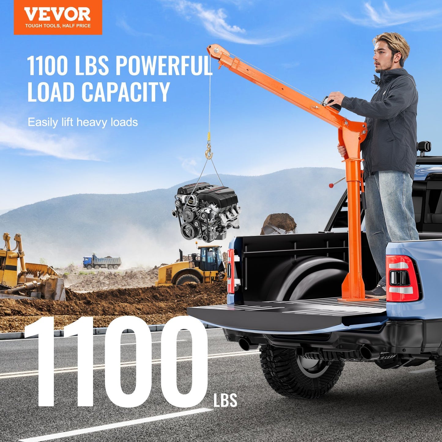 Electric Pickup Truck Crane, 1100 lbs, Folding Truck-Mounted Bed Crane with Electric Winch 3500 lbs, Steel Pickup Truck Jib Crane Hoist 360? Swivel for Lifting Goods in Construction, Factory - American Smart