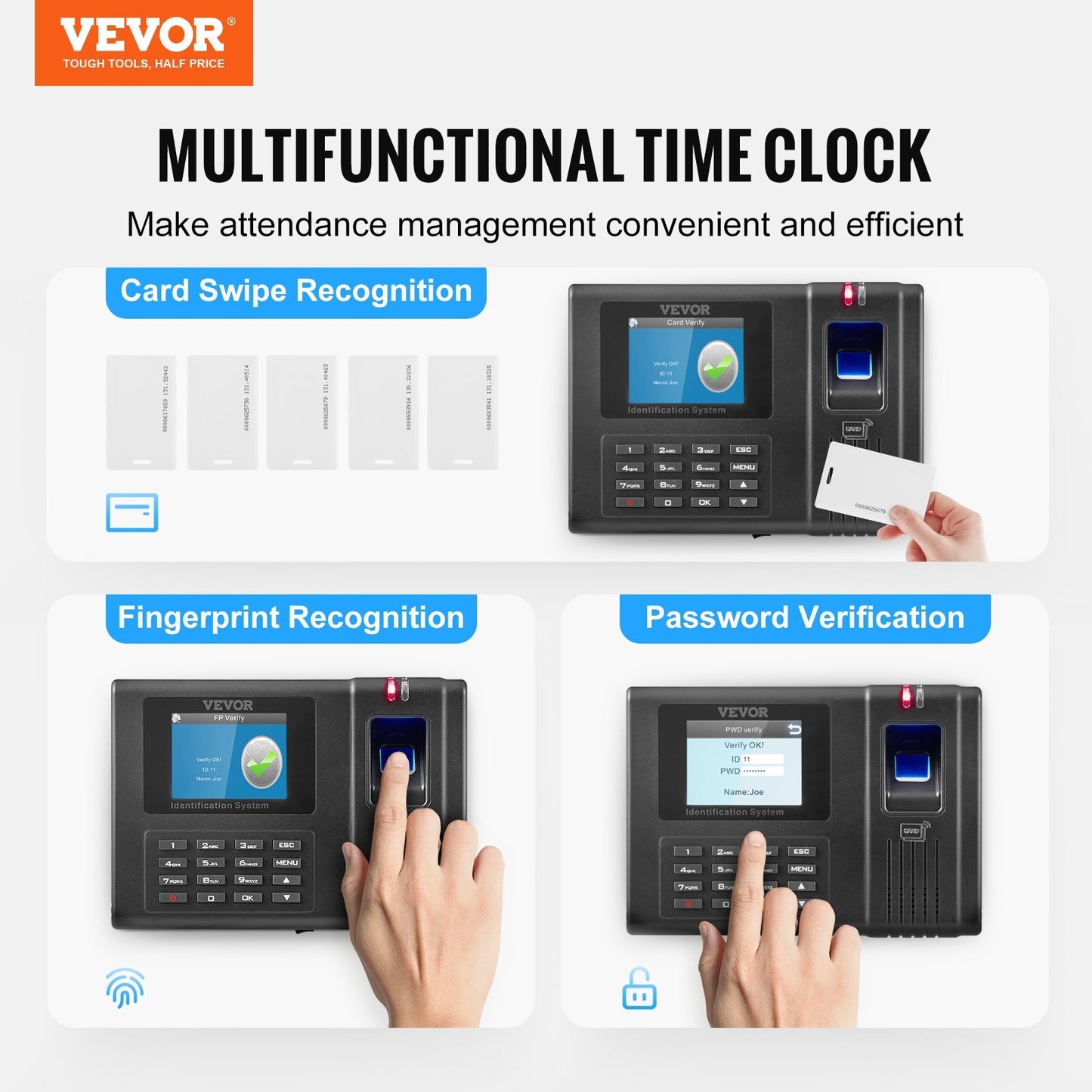 Time Clock, Fingerprint Time Clocks for Employees Small Business, Biometric Time Clock with 5 RFID Cards & USB Drive, Automatic Punch In/Out, No Monthly Fees