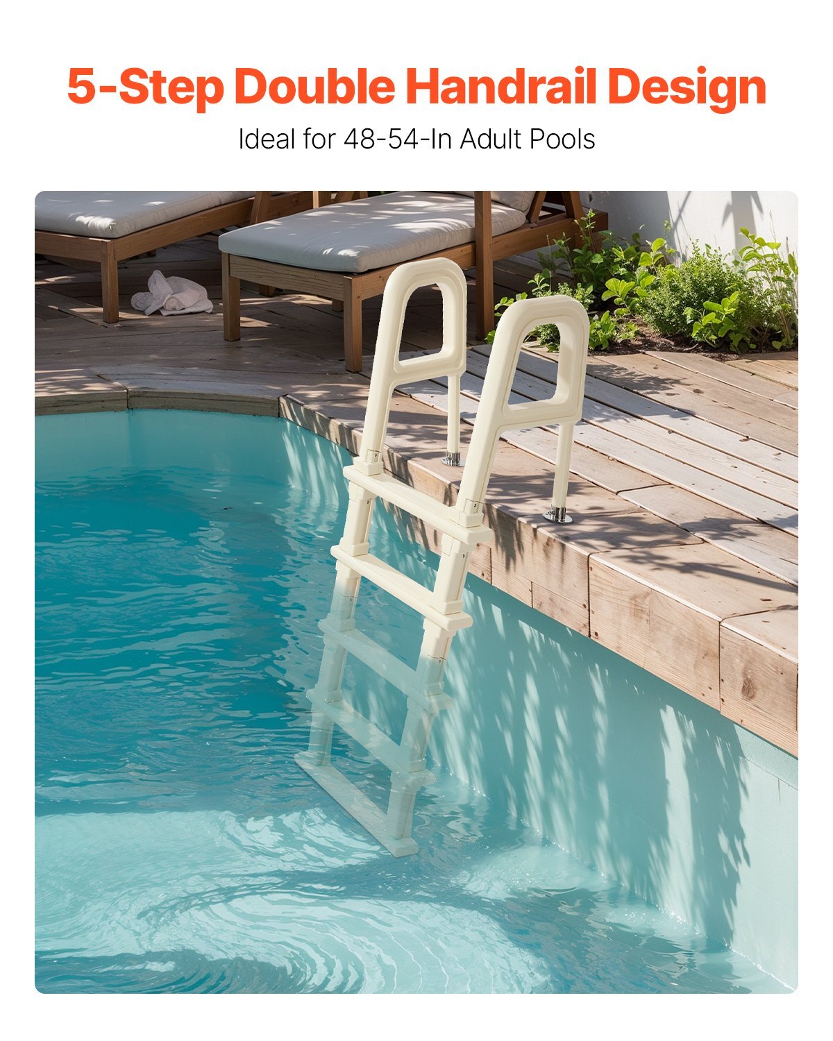Swimming Pool Ladder, 75?Inclined 5-Step Double Handrails Stair, Non-slip Heavy Duty Steps, Load Capacity 300 lb, for 48-54 In Inground & Above-ground Pools of Any Deck Surface Indoor & Outdoor - American Smart