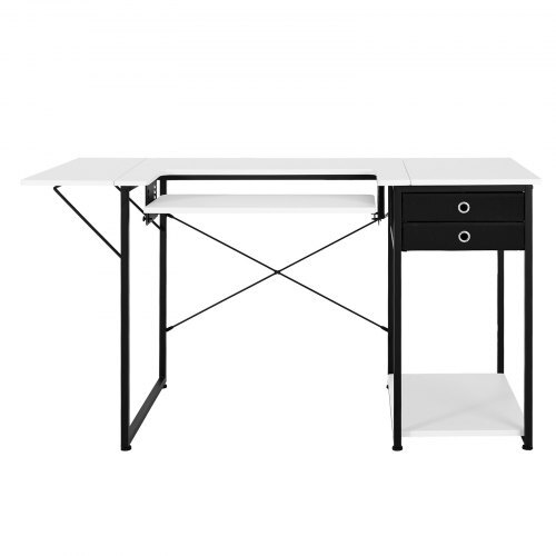 Sewing Table, Multipurpose Sewing Machine Table with Drawers, Foldable Side Shelf, Adjustable Shelf, Steel Legs, Computer Desk for Home, Fashion Studio, Art Studio, Educational Institution - American Smart