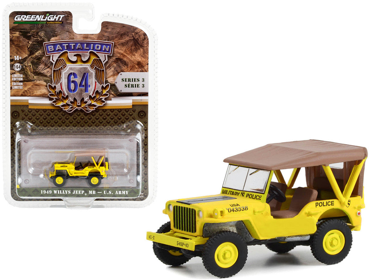 1949 Willys Jeep MB U.S. Army "545th Military Police Company Camp Drake Japan Training Camp" Yellow "Battalion 64" Series 3 1/64 Diecast Model Car by Greenlight-0