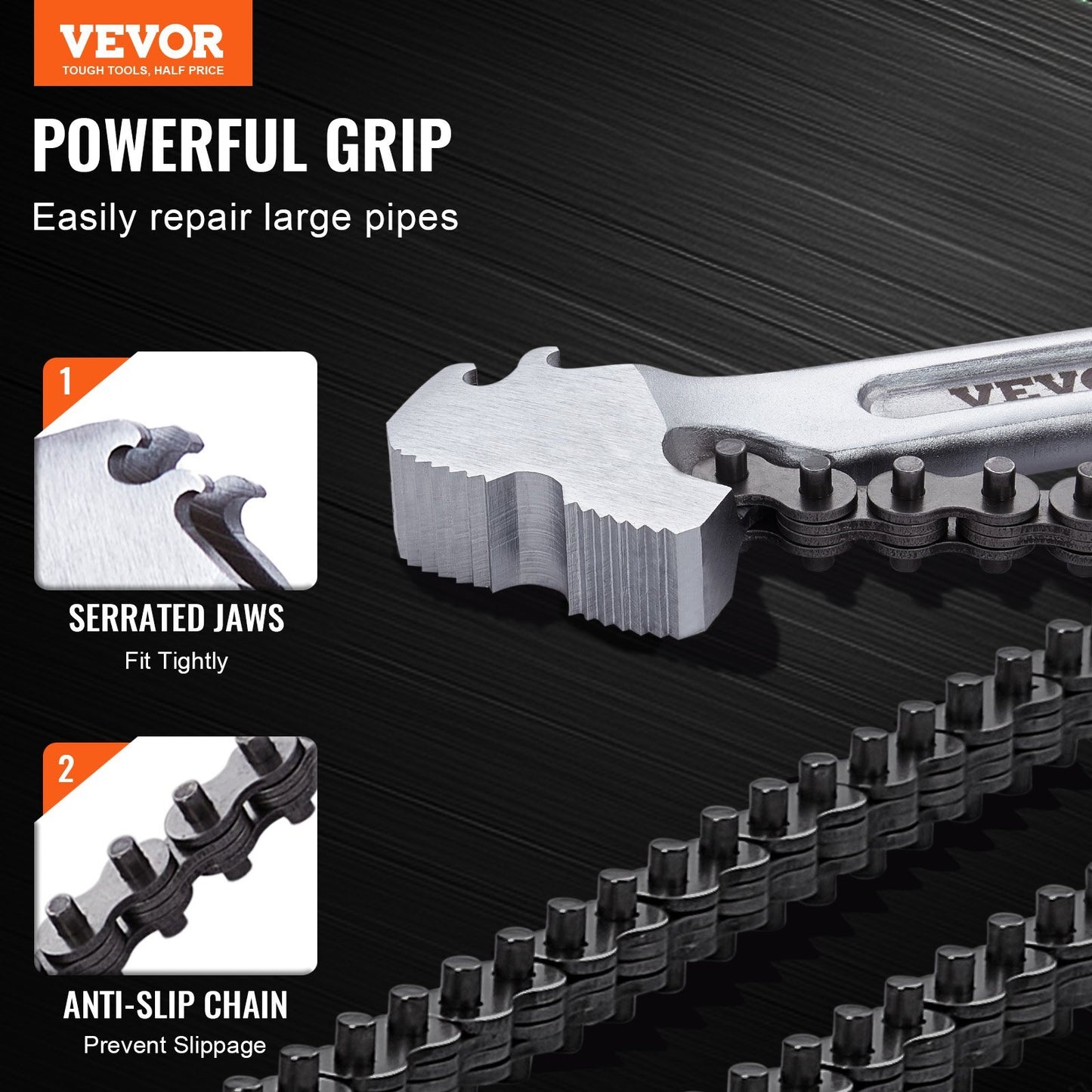 Chain Wrench, 48 inch Chain Pipe Wrench, 13.4 inch Diameter Capacity, CRV Reversible Pipe Fitting Tool Wrench with High Strength Jaw and Ergonomic Handle, for Pipe Installation and Car Repair