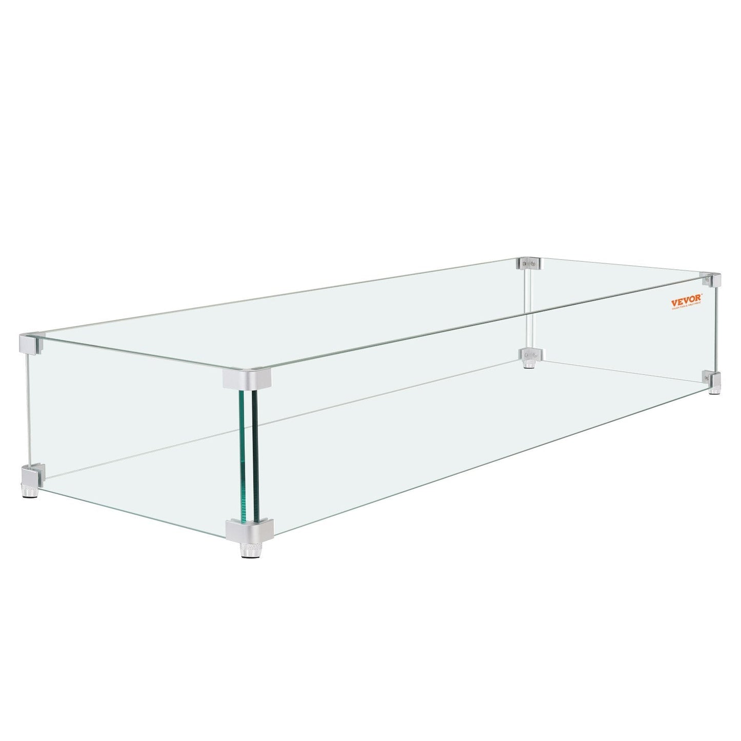VEVOR Gas Fire Pit Wind Guard for Square Fire Table, 23.5 x 7.5 x 6.5 inch Clear Tempered Wind Guard for Firepits, 0.31 inch Thick Square Glass Shield, Glass Panel with Hard Corner Bracket & Feet