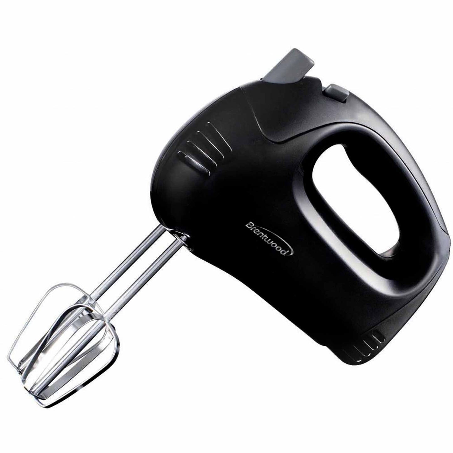 Black Brentwood 5-speed hand mixer for kitchen use, featuring ergonomic design and multiple speed settings.