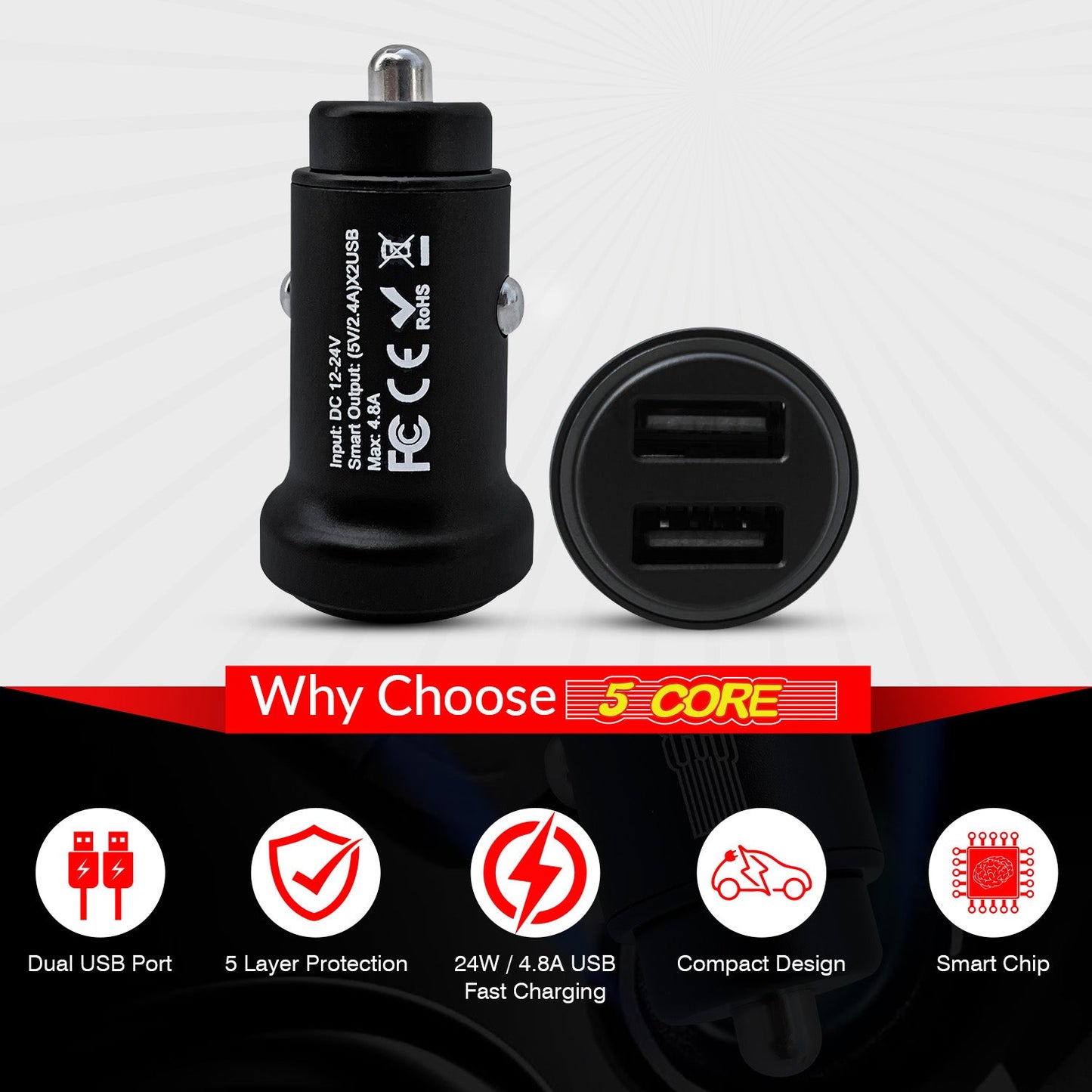 5Core Car Charger USB Type C Adapter 24W Fast Charging Anker Outlet-4