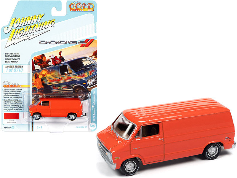 1976 Dodge Tradesman Van Custom Red-Orange "Classic Gold Collection" Series Limited Edition to 9718 pieces Worldwide 1/64 Diecast Model Car by Johnny Lightning-0