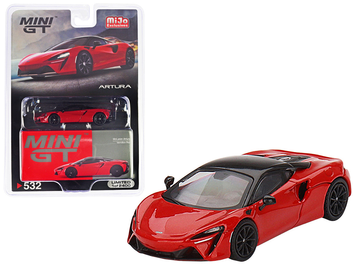 McLaren Artura Vermillion Red with Black Top Limited Edition to 2400 pieces Worldwide 1/64 Diecast Model Car by Mini GT-0
