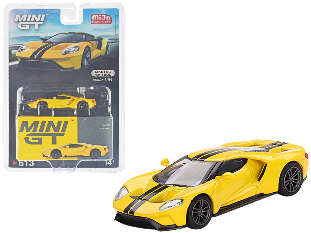 Ford GT Triple Yellow with Black Stripes Limited Edition to 1800 pieces Worldwide 1/64 Diecast Model Car by Mini GT-0