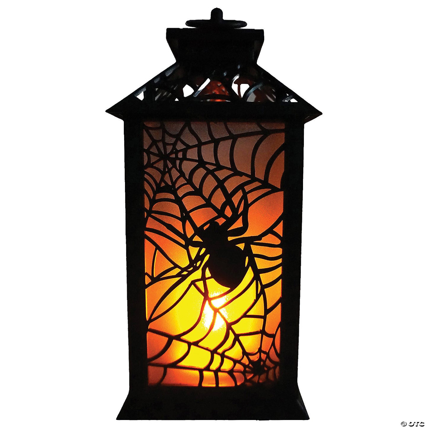 Morris flaming plastic lantern mask, 11.5 inches tall, with bright orange and red flames design and detailed eye and mouth features.