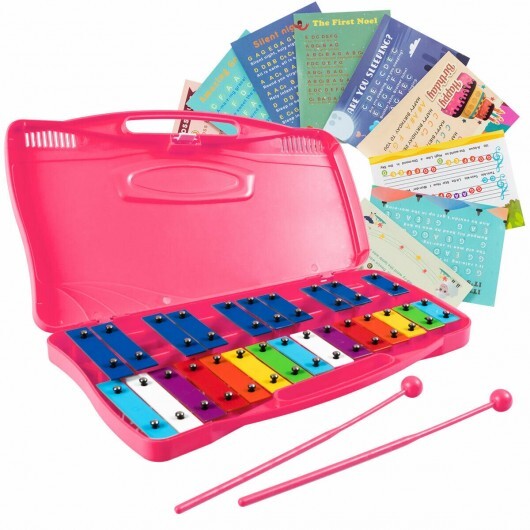 25 Notes Kids Glockenspiel Chromatic Metal Xylophone-Pink - Color: Pink