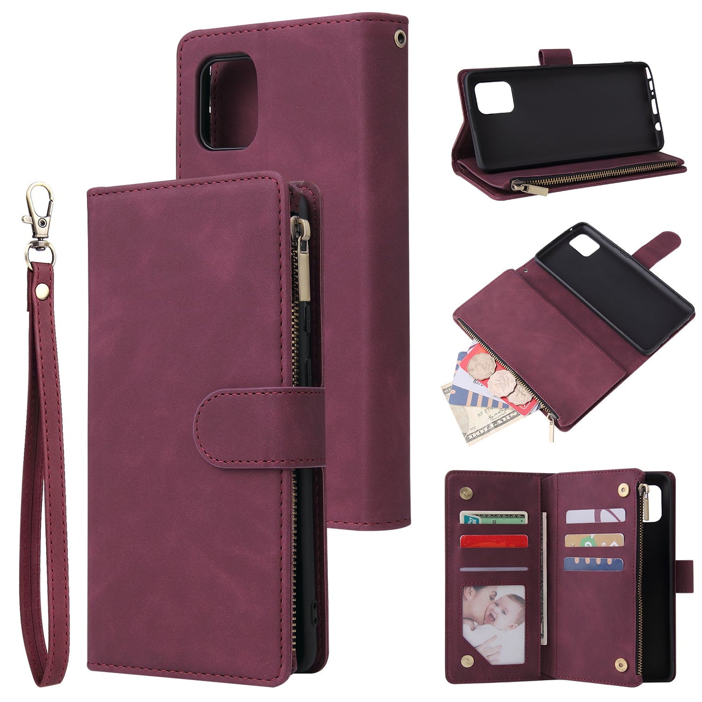 For Samsung NOTE 10 Lite Case Smartphone Shell Wallet Design Zipper Closure Overall Protection Cellphone Cover 5 wine red