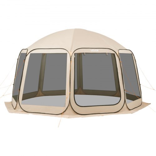 Screen House Tent, 15 x 13.8 ft, 12-15 Person Pop Up Screen Tent, Portable Screened in Canopy with Carry Bag, Netting Sides, Ground Stakes, for Garden, Patio, Backyard, Outdoor Activities, Beige