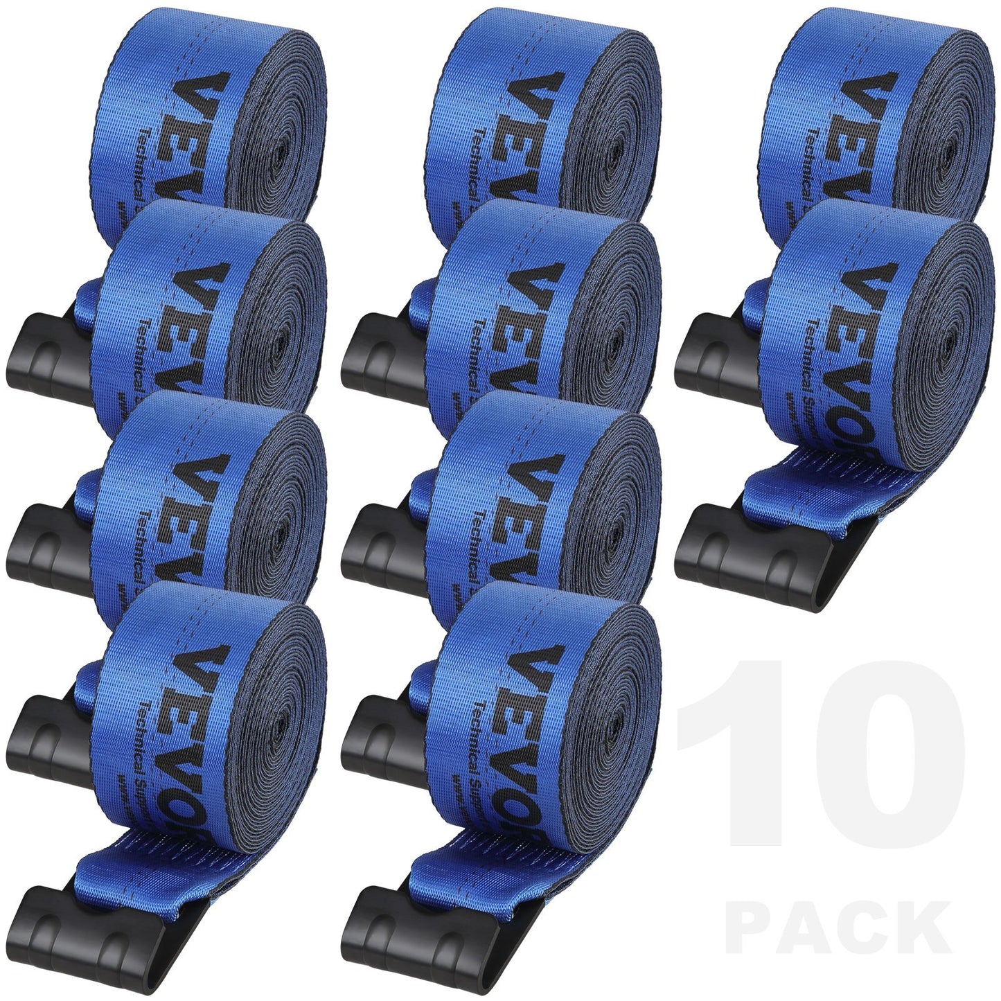 Winch Straps, 4" x 30', 6000 lbs Load Capacity, 18000 lbs Breaking Strength, Truck Straps with Flat Hook, Flatbed Tie Downs Cargo Control for Trailers, Farms, Rescues, Tree Saver, Blue (10 Pack) - American Smart