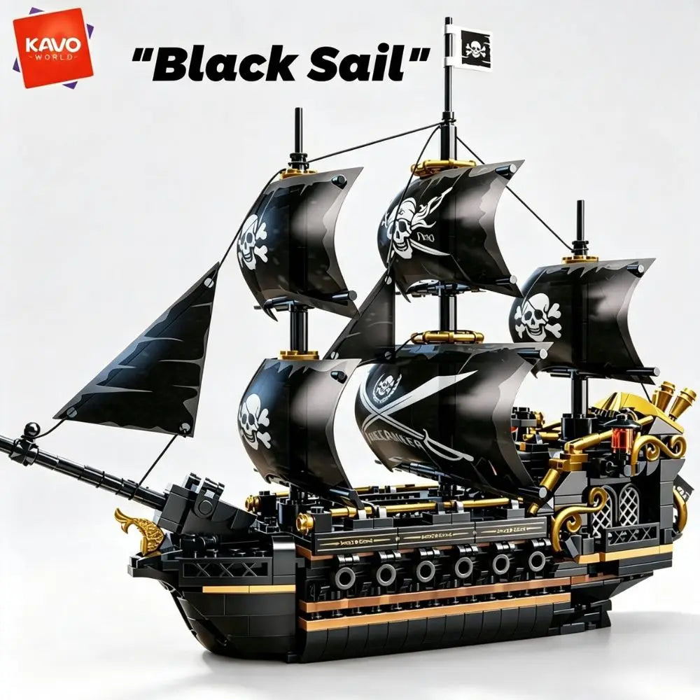 KAVOWORLD 801pcs 1799 Classic Black Sail Pirate Ship Toys Building Blocks Model with Display Stand Large Buccaneer Vessel Boat Brick Kit Corsair Boat Construction Toy Set Collectible DIY Assembly Toy for Desk Decor Christmas