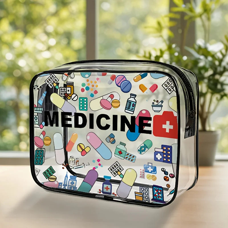 1PC Clear PVC Medicine Bag Travel First Aid Pouch Waterproof Transparent Cosmetic Makeup Organizer Zipper Toiletry Bag for Women