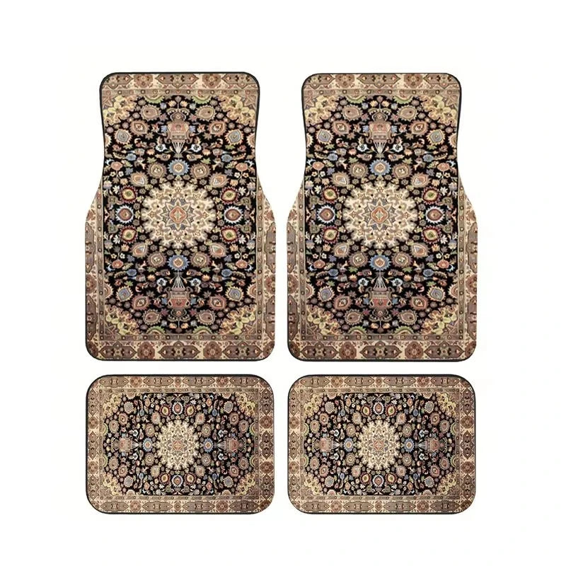 Red Bohemian Paisley Print Car Floor Mats 4Pcs Universal Anti-Slip Auto Carpet Interior Accessories For Women Girls Sedan SUV