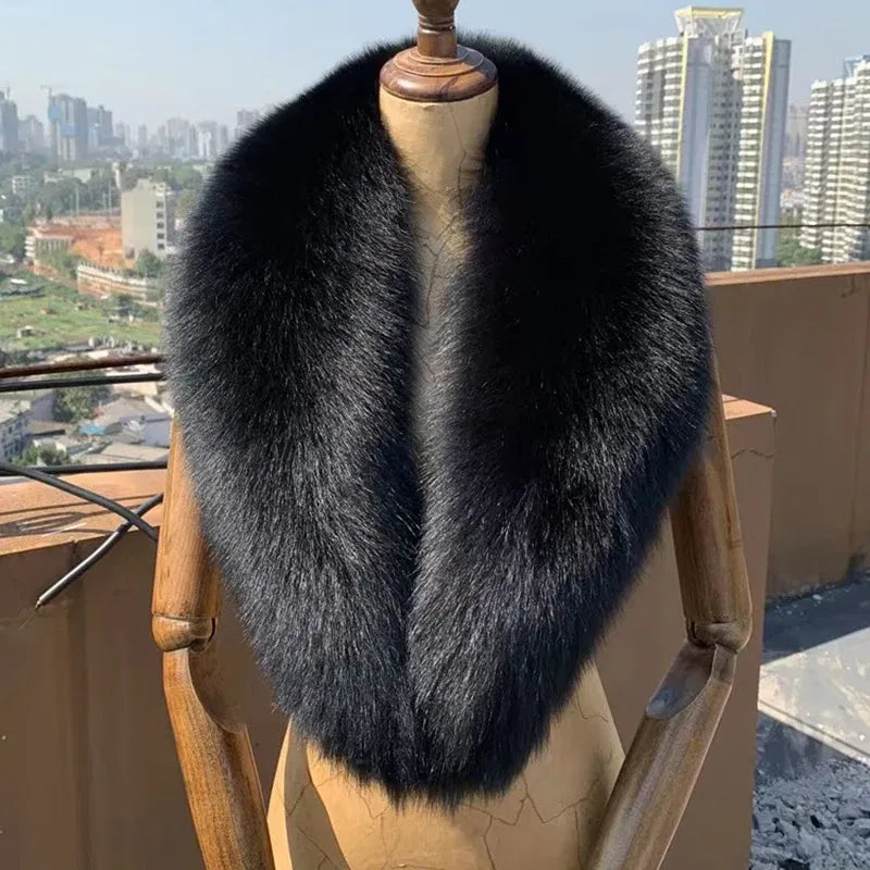 Color: PEACOCK BLUE, Size: M - 100% Natural Real Fox Fur Collar For Women Men Coat Jacket Fur Scarf Winter Extra Large Size Neck Warmer Fur Scarf Shawls Wraps