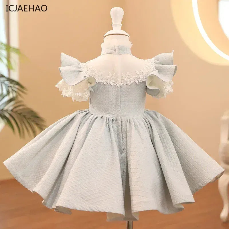 Kid Size: 12T, Color: Brown - 2025 Children Teen Girl Dresses Solid Lace Vestidos Prom Piano Performance Birthday Party Host Girls Costumes Baby Dress for Eid