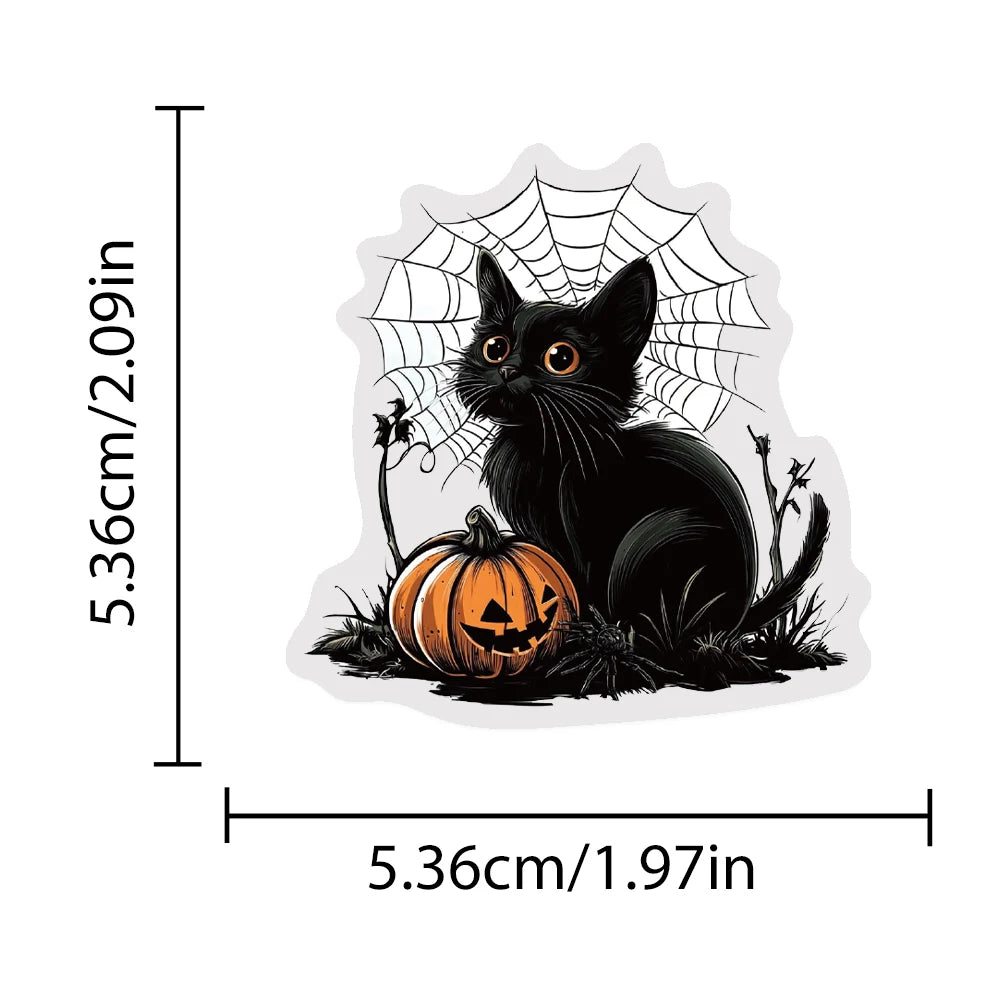 50pcs Halloween Black Cat PET Stickers Decals For Laptop Wall Suitcase Skateboard DIY Aesthetic Stickers Creative Festival Gifts