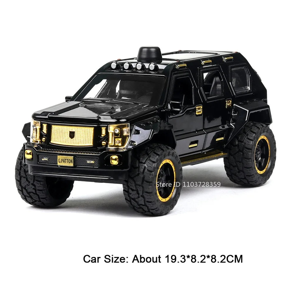 1:24 Off-road Vehicle Miniature Model Toys Alloy Diecast Police Cars Sound Light Doors Opened Pull Back Rubber Tires Kids Gifts