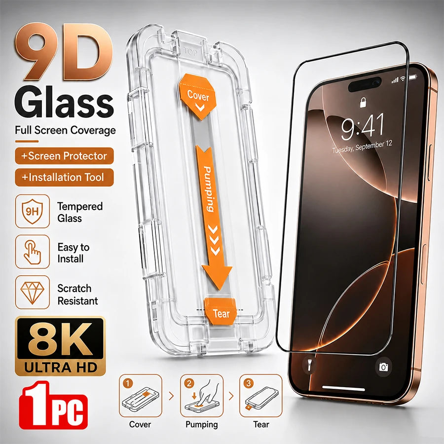HD Tempered Glass Screen Protector with Installation Tool, Full Coverage Ultra Clear Scratch Resistant Screen Protector, Easy Installation, Compatible with iPhone 18/17/16/15/14/13/12 Pro Max/Pro/Plus/Air