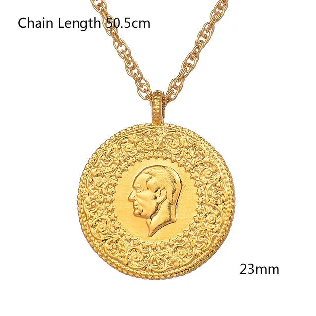 Never Faded Big Size Turkey Coin Pendant & Necklaces with AAA Crystal for Women Gold Color Turkish Coins Jewelry Ethnic Gifts
