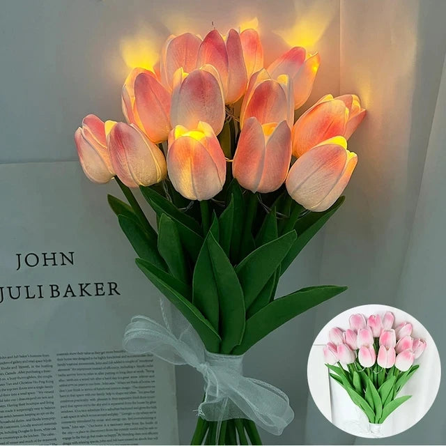5/10pcs LED Tulips Artificial Flowers PU Tulip Fake Flower Bouquet Night Light for Home Garden Decoration Wedding Birthday Gift