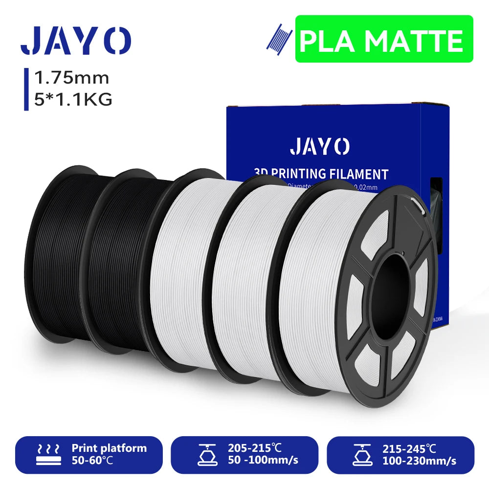 JAYO PLA Matte 3D Printer Filament 1.75mm+/-0.02mm 5/10Rolls 100% No Bubble Non-toxic3D Printing Materials for 3D Printer& Pen