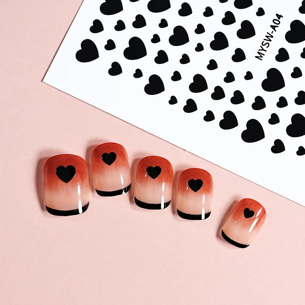 Color: WHITE - 1Pcs 3D Heart Love Nail Sticker Laser Colorful Self-Adhesive Slider Decals 8*10cm Valentines Day Sticker for Nail Decorations #N
