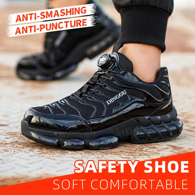 Men's Steel Toe Safety Work Shoes, Lightweight Breathable Anti‑Puncture Anti‑Slip Industrial Labor Protection Work Shoes for Construction Warehouse
