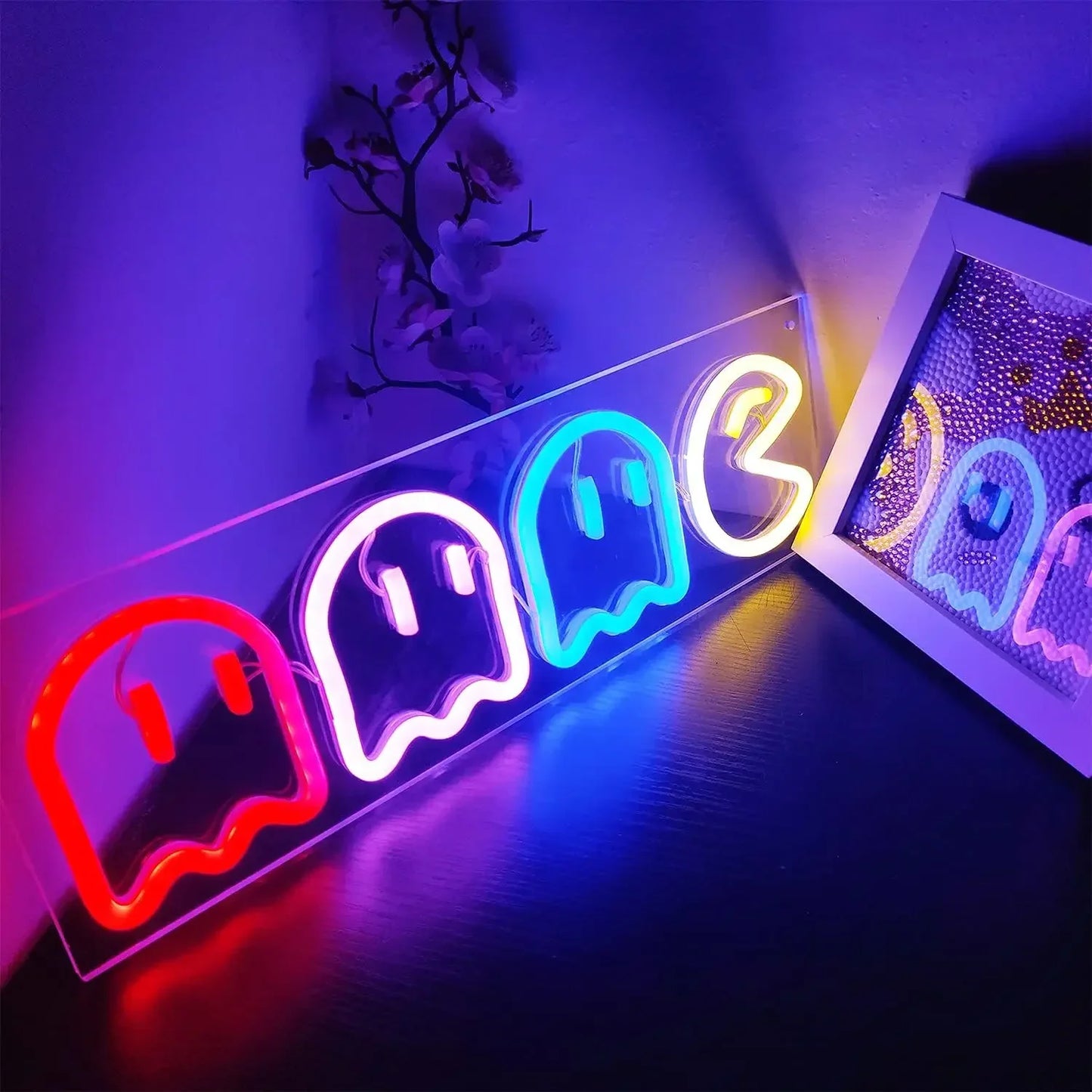 Ghost Neon Lights Decor Arcade for Game Room Decor Led Wall Sign Neon Sign for Bedroom Kids Bar Halloween Party Christmas Gifts