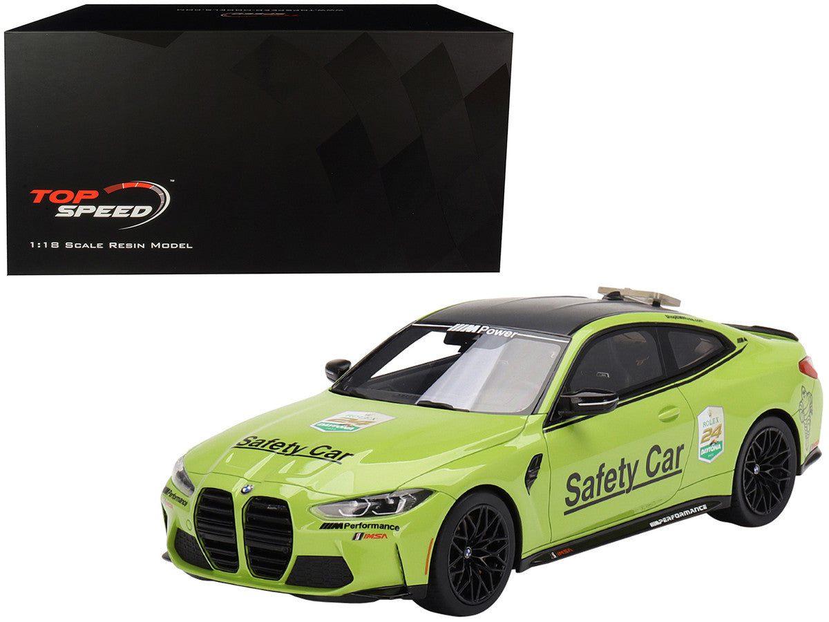 BMW M4 "Safety Car" Light Green with Carbon Top "24 Hours of Daytona" (2022) 1/18 Model Car by Top Speed-0