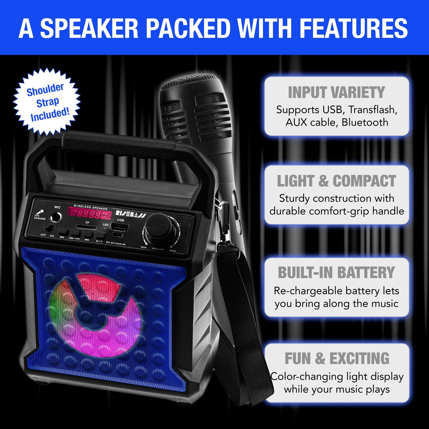 risebass-portable-karaoke-machine-with-microphone-home-karaoke-system-with-party-lights-for-kids-and-adults-rechargeable-usb-speaker-set-with-fm-radio-sd-tf-card-support-and-aux-in