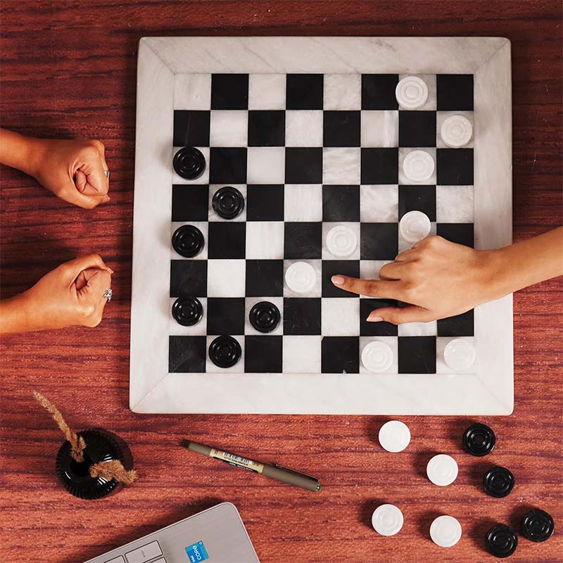 White And Black 15 Inches Marble Tournament Checkers Set-0