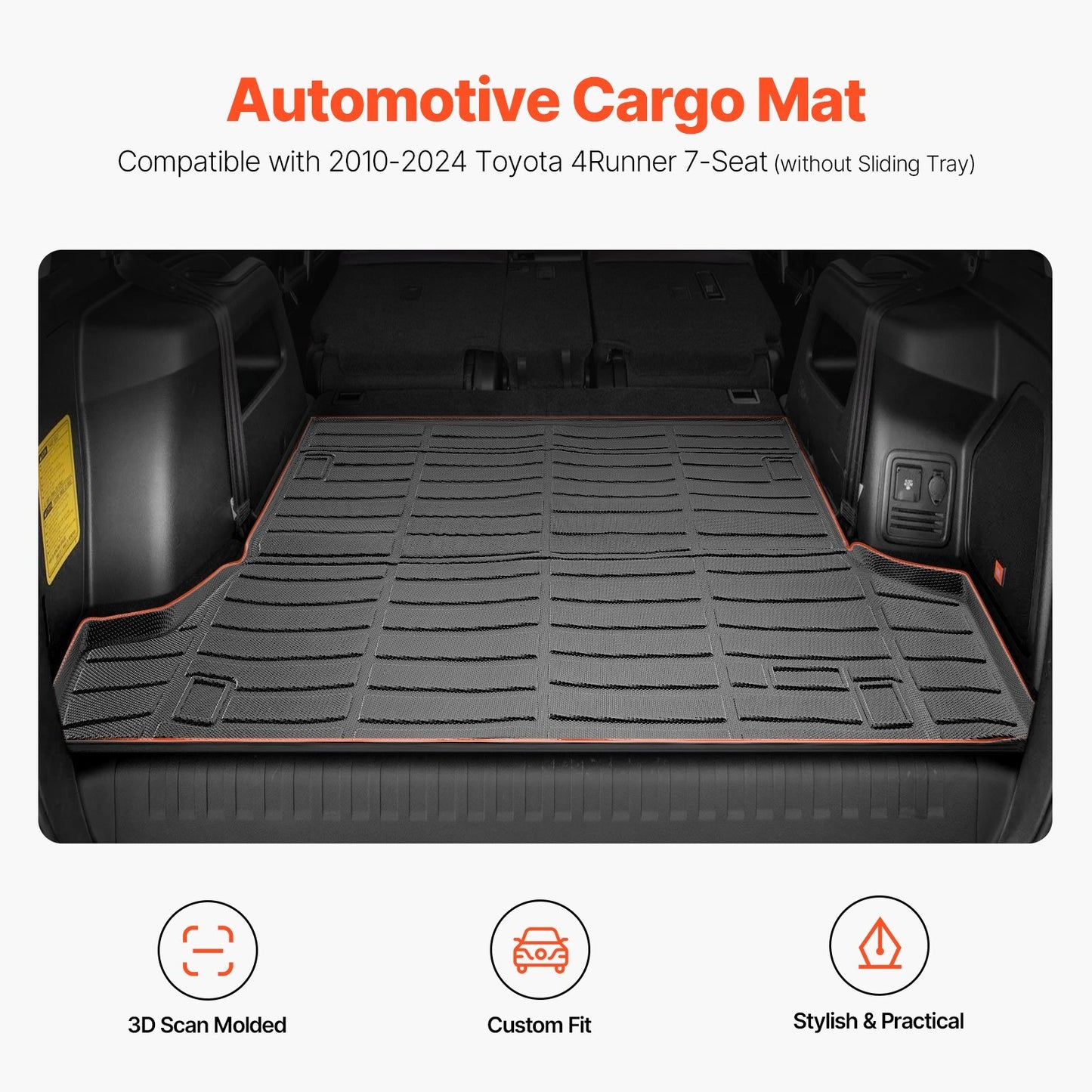 Cargo Mat Compatible with Toyota 4Runner 7 Seater 2010-2024 without Sliding Tray, Precise Fit Trunk Mat for SUVs, TPE Trunk Protector Replacement, Black (1PCS)