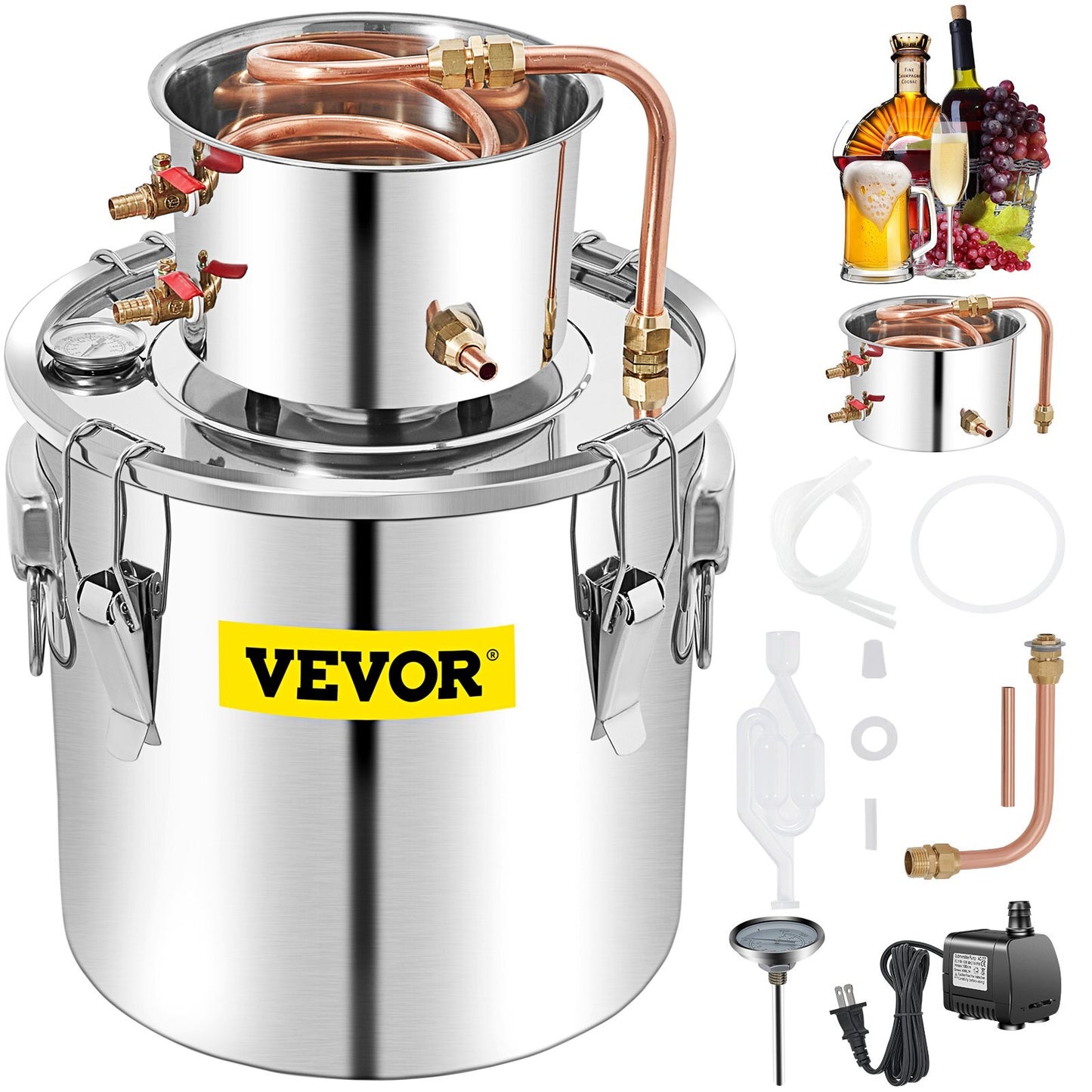 Alcohol Still 13.2Gal/50L, Alcohol Distiller with Circulating Pump, Alcohol Still Copper Tube, Whiskey Distilling Kit with Build-In Thermometer, Whiskey Making Kit for DIY Alcohol, Stainless Ste - American Smart