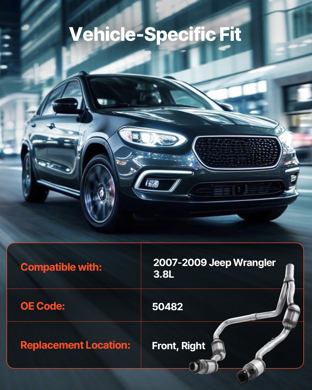 Catalytic Converter, 2 Pack, Compatible with 2007-2009 Jeep Wrangler 3.8L V6, Front, Right, Replacement OE 50482, Stainless Steel Material High Flow Converter, for Exhaust Gas Purification