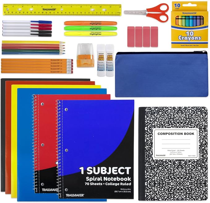 American Smart Trail Maker School Supplies Kit with folders, notebooks, pencils, and pens for grades K-12 back to school.