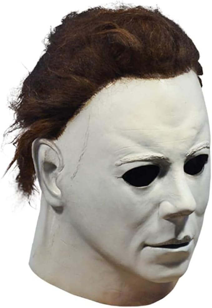 White Michael Myers mask for adults by American Smart, featuring realistic facial details and a sinister expression.